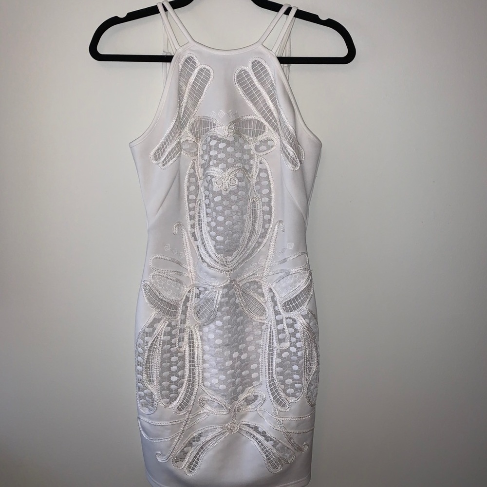 White lace insert cocktail dress